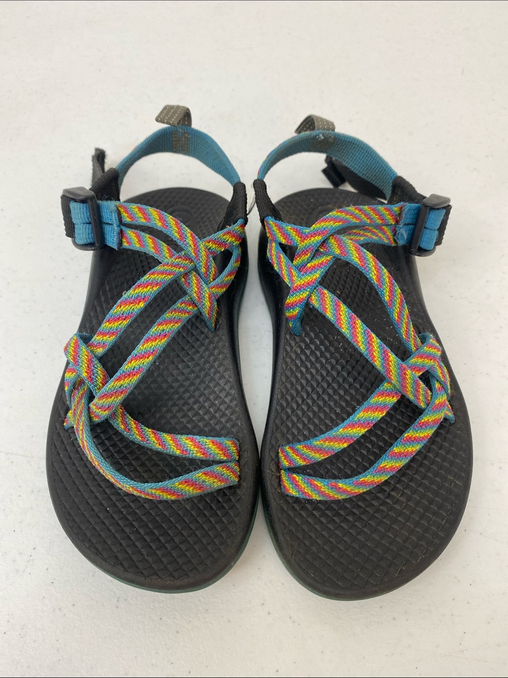Kids Multi-Color Strappy Chaco Sandals - Black Footbed size Youth 1